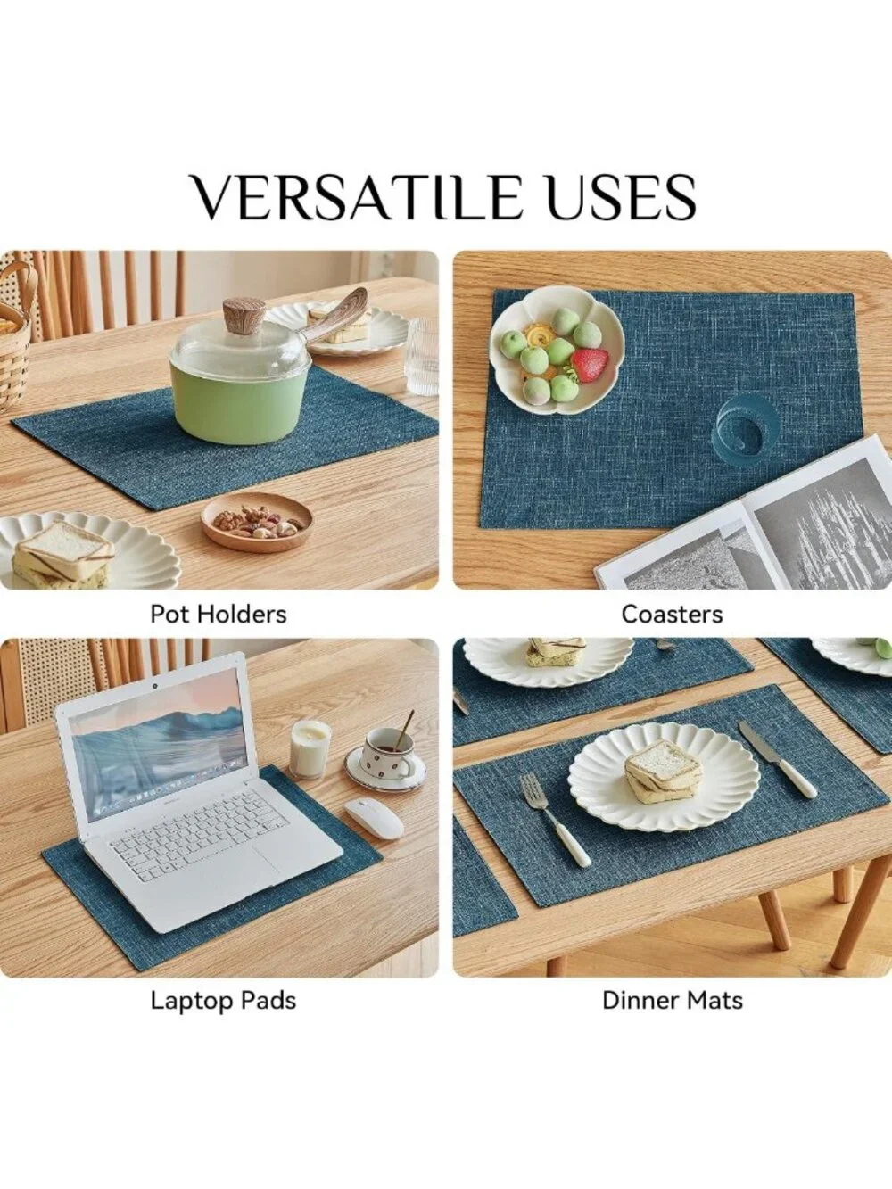 Set of 4 Rustic Faux Linen Placemats - Heat Resistant, Washable, Non-Slip Table